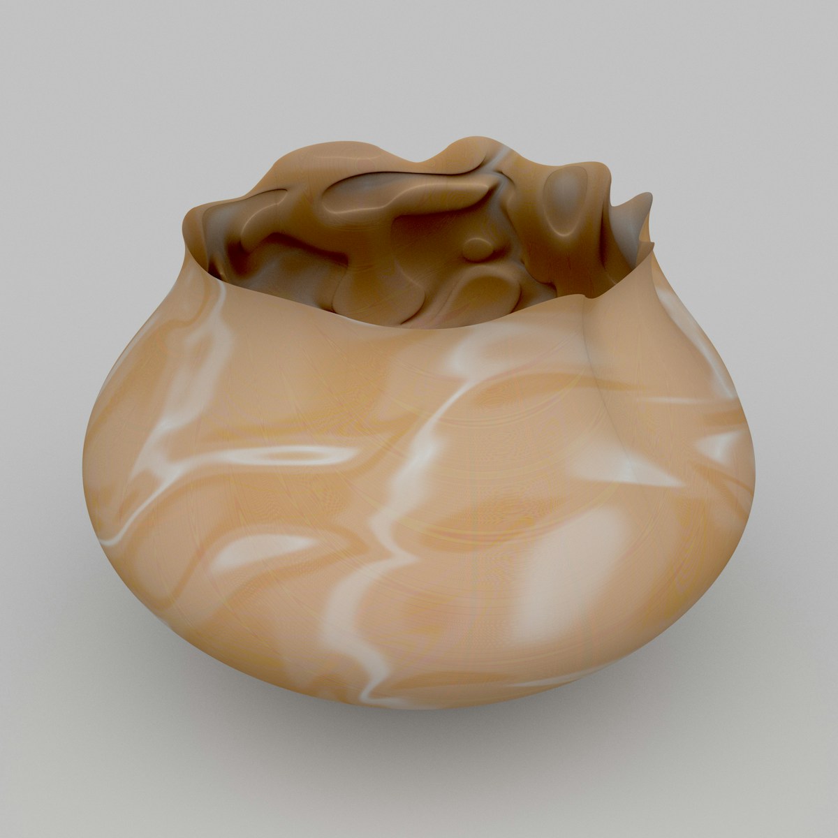 a brown and white vase sitting on top of a table